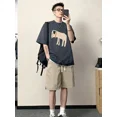 thumbnail image 3 of Conjunto de camiseta y pantalones cortos para hombre, estampado de algodón, gráfico de entrenamiento, nuevo conjunto de pantalones cortos esenciales a juego para hombre, manga corta, dos piezas, elást, 3 of 5