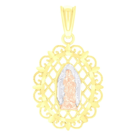 14k Tri-Color Gold Womens Guadalupe Religious Charm Pendant