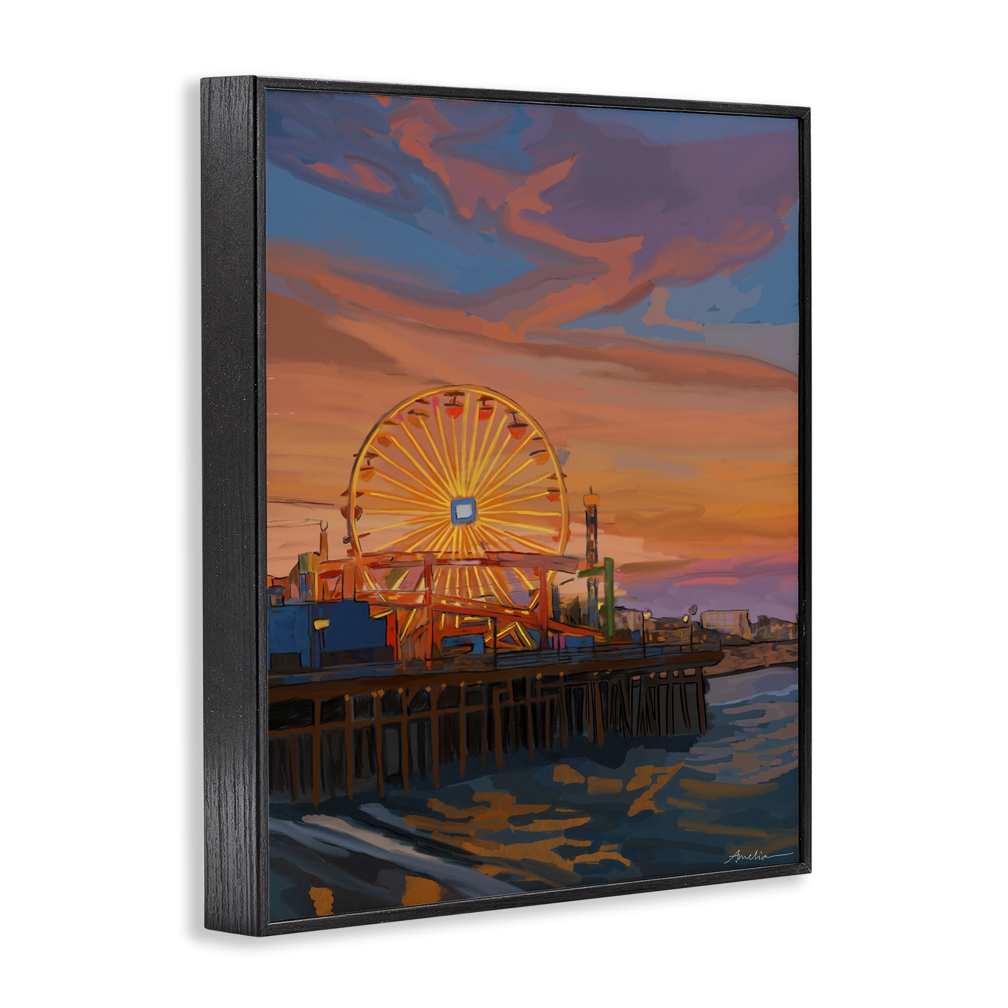 Stupell Industries Santa Monica Pier Sunset Black Framed Giclee Art, design by Amelia Noyes