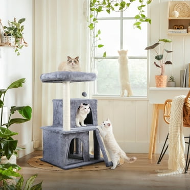 Jaxpety 34-in Cat Tree & Condo Scratching Post Tower, Light Gray