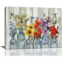 Farmhouse Flower Wall Art Religious Bathroom Pictures Wall Decor Scripture Christian Canvas Artwork Painting Hummingbird Framed Poster Print for Home Living room Bedroom Bathroom Office 12inX16in