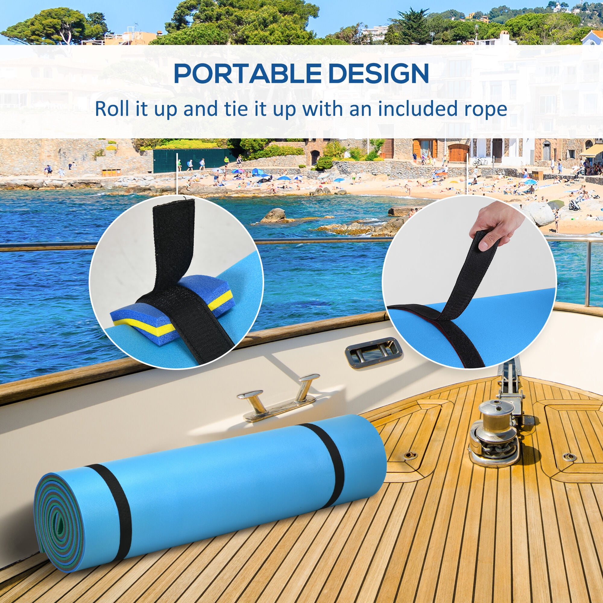 Home Gym Equipment, Soozier 12' x 5' Lily Pad Floating Mat with Cup Holder Table, 3-Layer Portable Roll-Up Water Mat Float Dock for 2-3 People, on Lake, River, Beach, Swimming Pool, Green