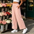 thumbnail image 2 of VBVC Women's Floral Embroidered Wide Leg Pants, High Waist Palazzo Trousers For Women, Ladies' Summer Breathable Pants with Pockets,Pink,M-4XL, 2 of 7