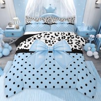 Castle Fairy Dreamy Ribbon Bowtie Queen Comforter Set,Black Leopard Bedding Comforter Set