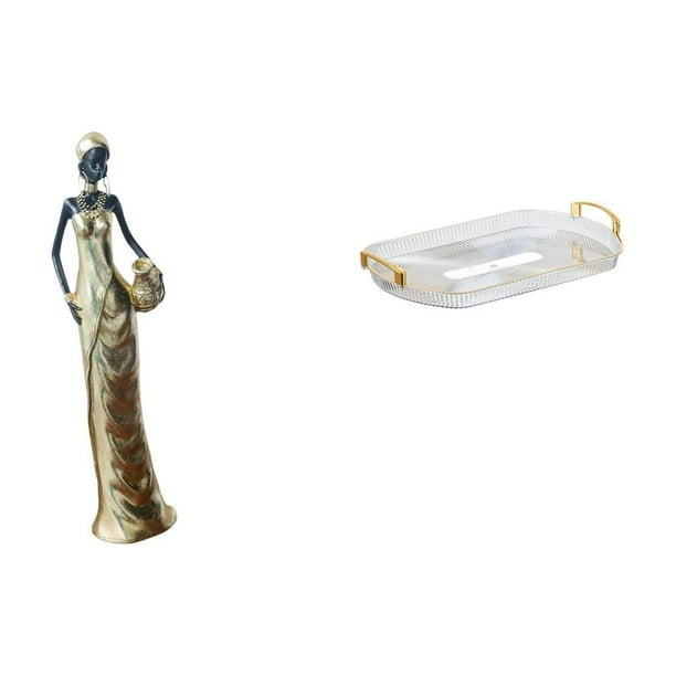 Figura de escritorio,Figuritas africanas,artesanías,artículos de escritorio coleccionables,Estatua de dama tribal,pieza de arte para decoración del hogar,Bandeja de almacenamiento,Bandeja