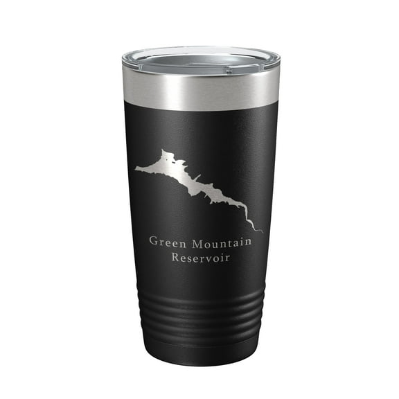 Green Mountain Reservoir Tumbler Lake Map Travel Mug Insulated Laser Engraved Coffee Cup Colorado 20 oz Black