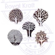 Royal Kraft Jaipuri Shapes Flower and Tree Wood Block Print Stamps (Set of 5)