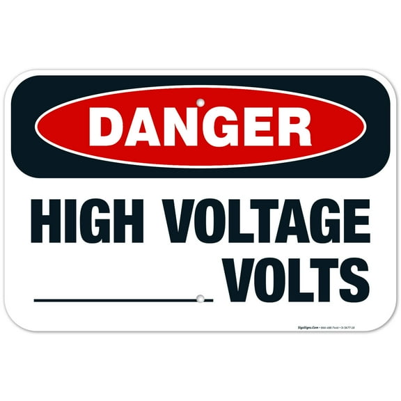 High Voltage Volts Sign, OSHA Danger Sign, 12x18 Aluminum