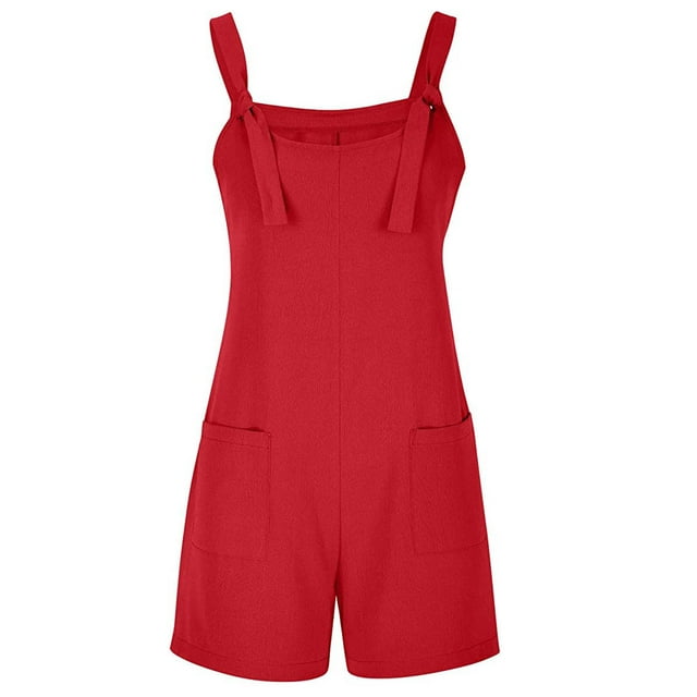 Combinaison pour Femme à Bretelles à Nouer, Short une-Pièce à Encolure avec Poche pour un Confort Stylé