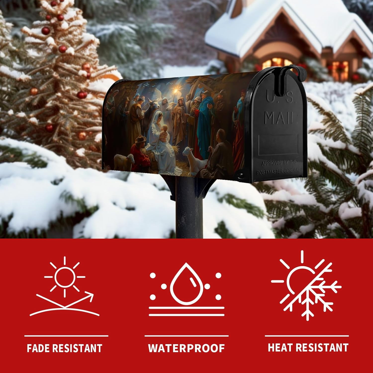 Christmas Nativity Holy Night Mailbox Covers Magnetic 21 X 18 Inch Standard Size Vintage Winter Xmas Nativity Mailbox Wraps Post Letter Box Cover for Outside Garden Yard Decor