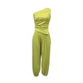 thumbnail image 4 of Khunlpohl Womens 2 Piece Sets One Shoulder Sleeveless Pleated Tops and Elastic Waisted Tapered Loose Pants Fashion Casual Beach Vacation Set, 4 of 6