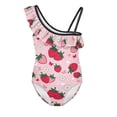 thumbnail image 4 of Uorisanigo Kids Swimsuits for Girls One Piece Pink Strawberry Single Spaghetti Strap Swimwear Size 13-14 with Ruffled Sleeve Straps Bathing Suit for Beach Pool, 4 of 7