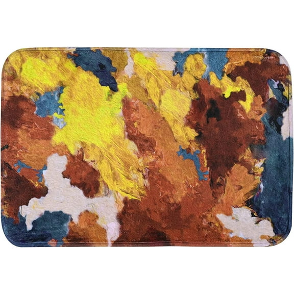 Yellow Bath Mat, Brown Bathroom Rugs, Abstract Bath Rugs, 24''''X16'''', Colorful Bathroom Rug, Oil Painting Yellow Bath Mats for Bathroom