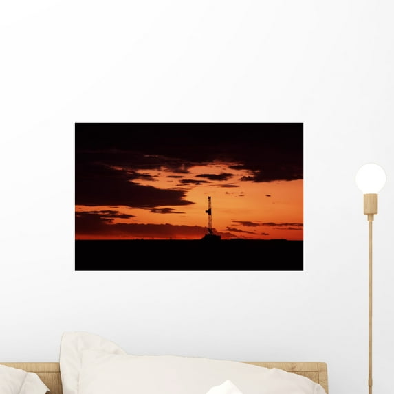 Oil Rig Sunset Wall Mural by Wallmonkeys Peel and Stick Graphic (18 in W x 12 in H) WM314383