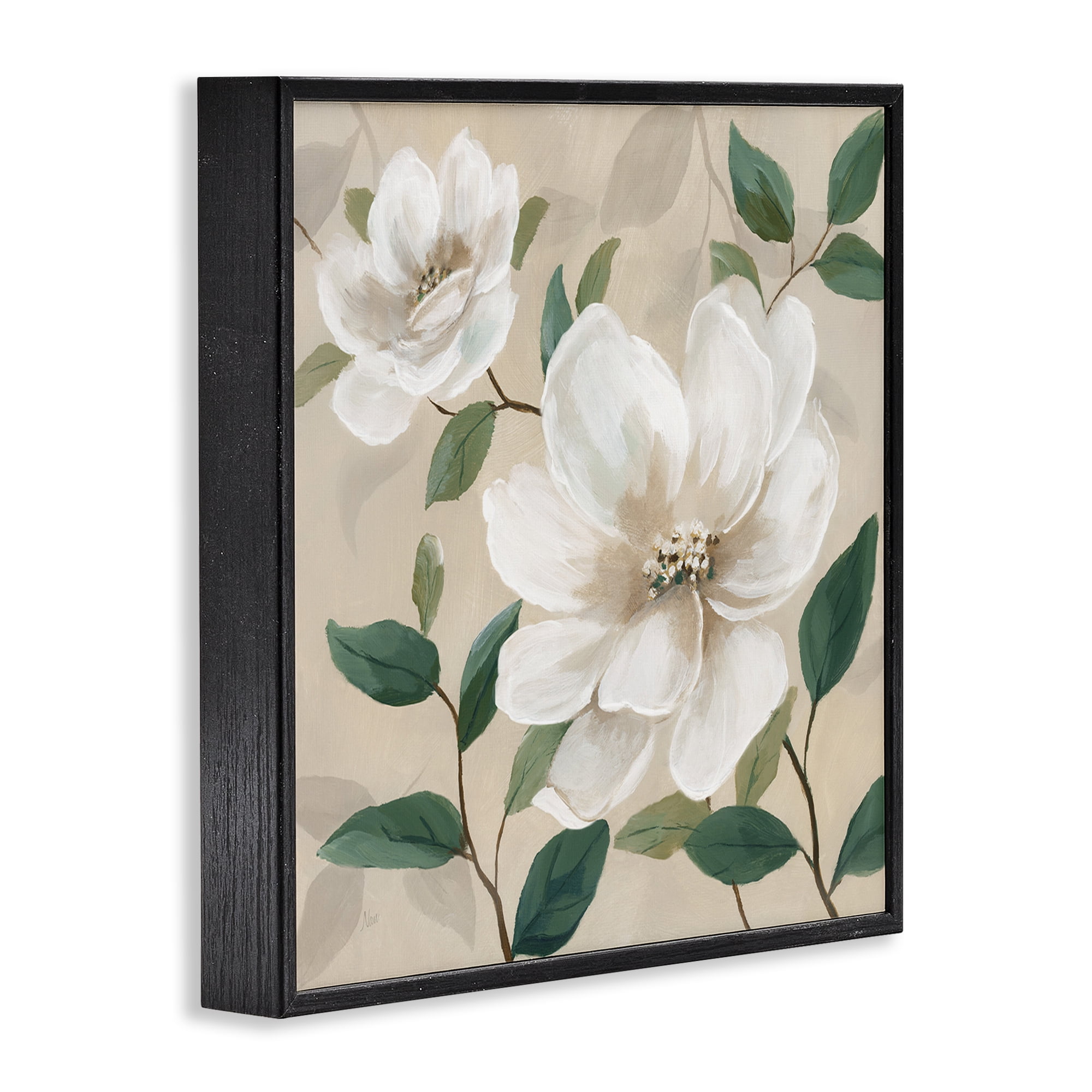 Stupell Industries Serene White Blossom with Leaves Black Framed Giclee Art, design by Nan