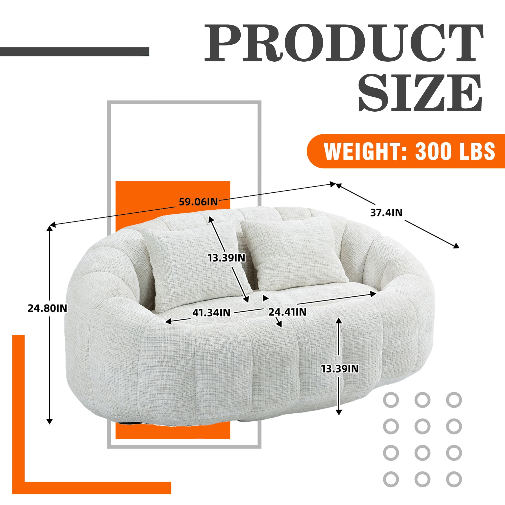 59''W Chenille Loveseat Sofa Small Couch Oversized Bean Bag Chair, Modern Lounge Loveseat Sofa with 2 Pillows,Bean Bag Couch Floor Lazy Sofa for Living Room Bedroom Apartment (Beige)
