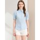 thumbnail image 3 of INSPIRE CHIC Camisa abotonada de oficina de trabajo de algodón con cuello de manga abullonada para mujer Azul claro M, 3 of 6