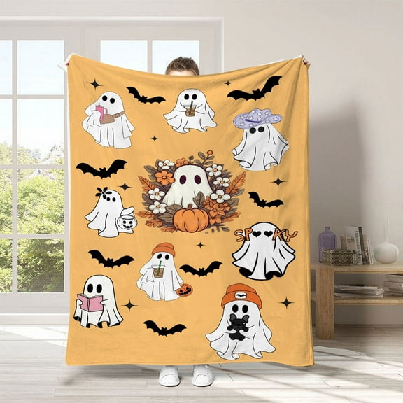 Tiruiarec Halloween Blanket, Cute Halloween Spooky Throw Blanket, Lightweight Cozy Flannel Blanket, Fall Throw Blankets for Couch Sofa Bed Home Decorations, 40"X 30"