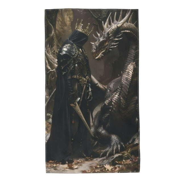 Fotbe Medieval Knight And Dragon Toalla Premium con Patrón, Toalla de Microfibra de Secado Rápido, Ligera y Altamente Absorbente (27.5x16in), Ideal para Uso Diario