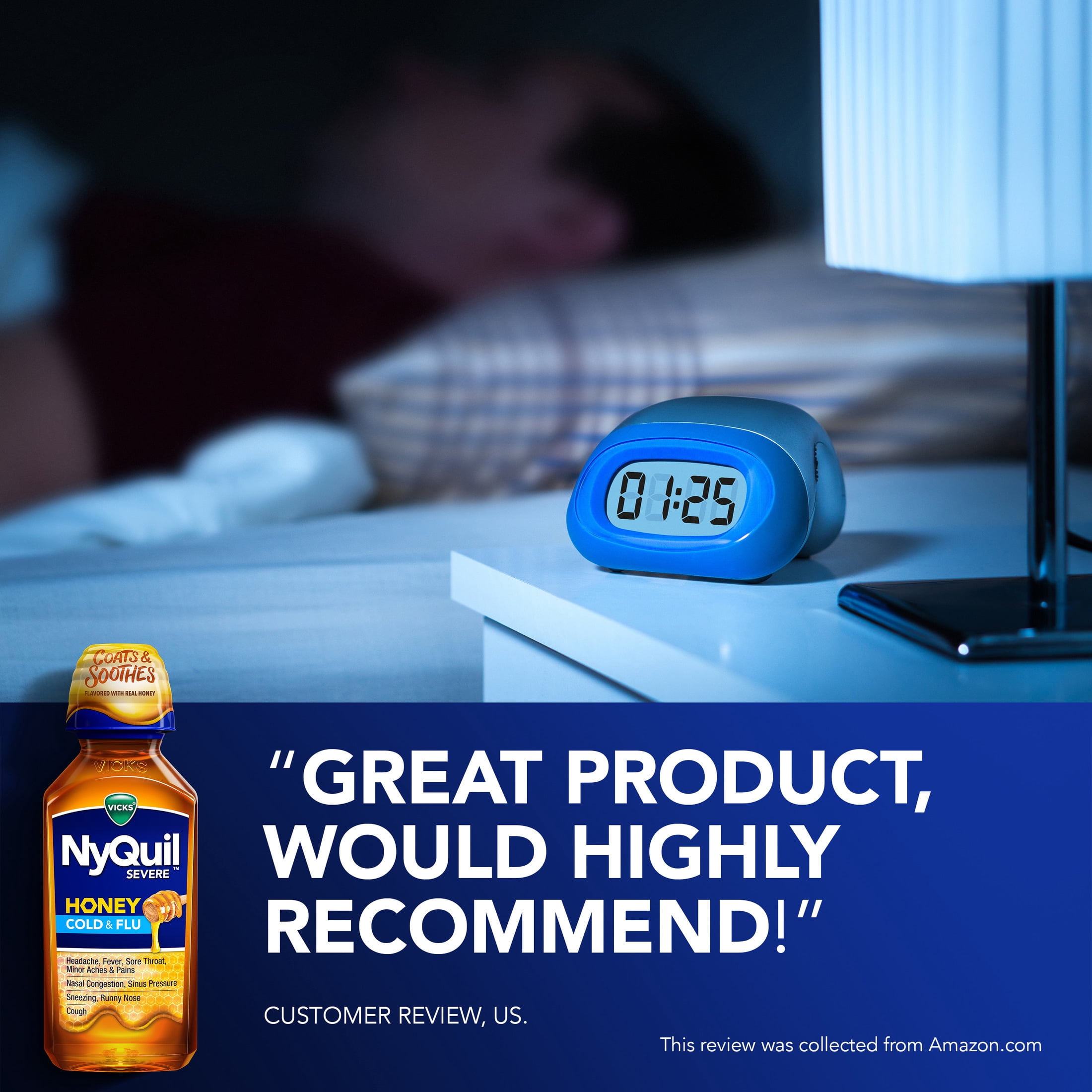 Vicks NyQuil SEVERE Honey Cold & Flu, Liquid Medicine, 12 fl oz