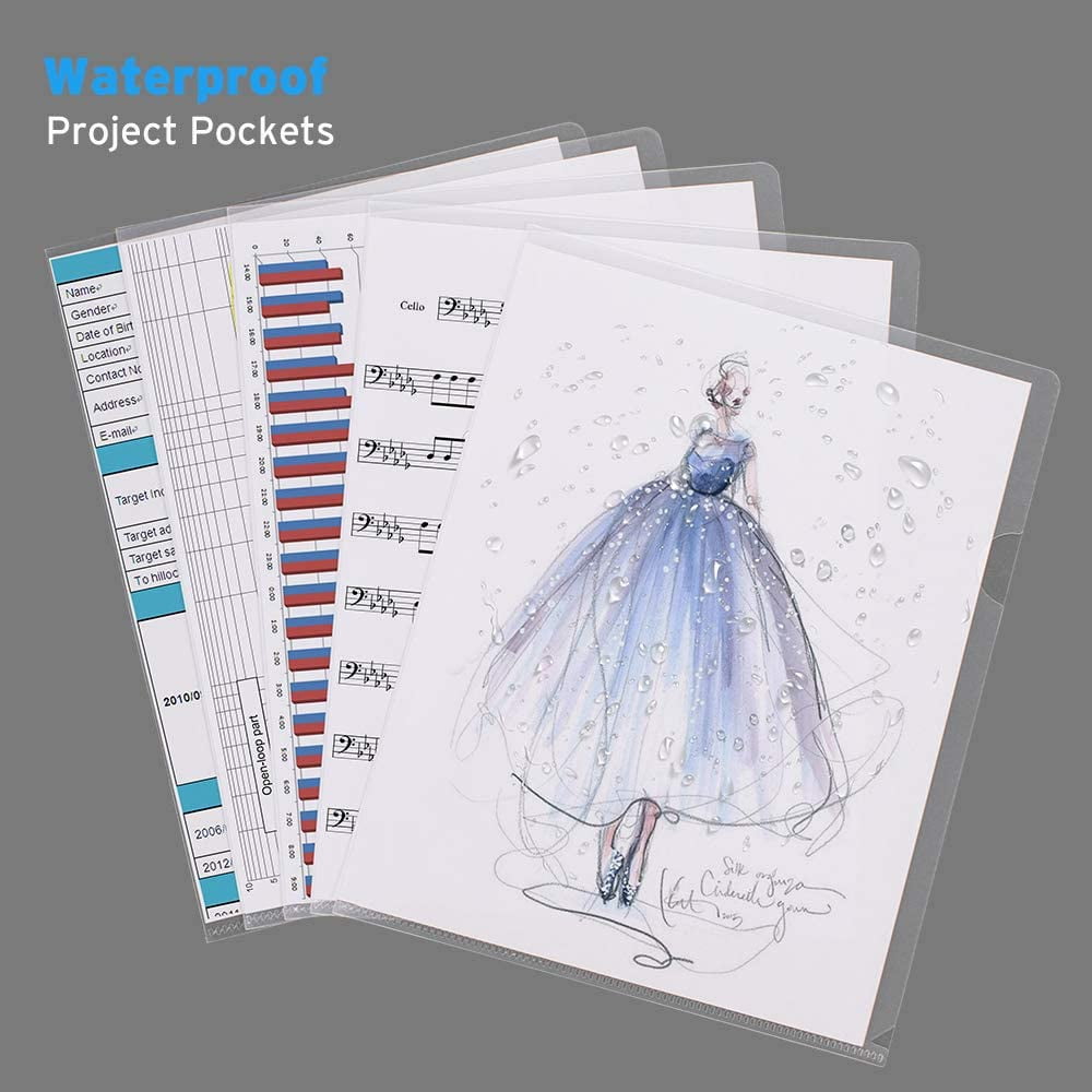 25 Pack Clear Document Folder Project Pockets, Plastic File Folders Letter Size, Clear Sleeves for Paper Protector 8.5 x 11, Presentation Folders Report Covers, Clear