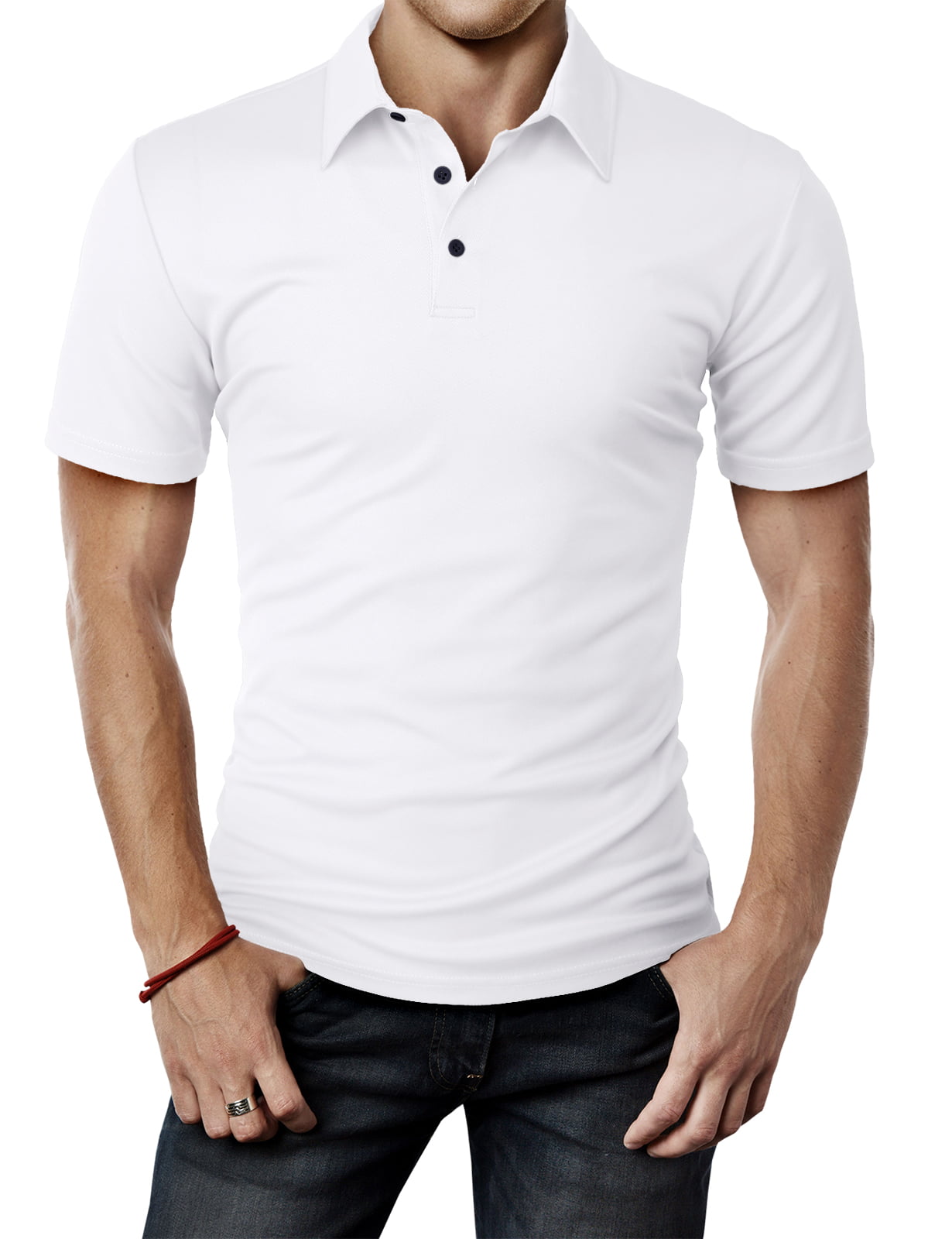 H2H Mens Cool Dry Compression Short Sleeve Polo T-Shirts WHITE US S ...