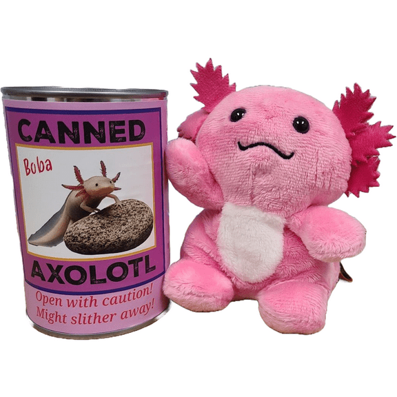 Canned Axolotl - Pink 5" Plush Axolotl in a Tin Can with Jokes by Canned Gifts