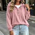 thumbnail image 4 of Pounoo Hoodies for Women Pullover Hooded Henley Button Long Sleeve Corduroy Texture Tops for Women Loose Fit Y2K Trendy Boho Womens Tops, 4 of 8