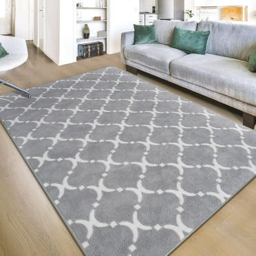 Soft Shag Geometric Area Rug for Bedroom Living Room, 5x8ft Grey Comfortable Modern Indoor Memory Foam Rug, Washable Fluffy Carpet