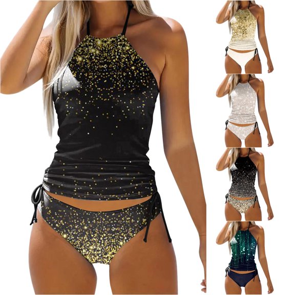 ZHOGXU Women's Swimsuits Two Piece Sleeveless Halter Neck Tankinis Top With High Waist Swim Bottoms Comfortable Stylish Swimwear For Beachwear,Black,S