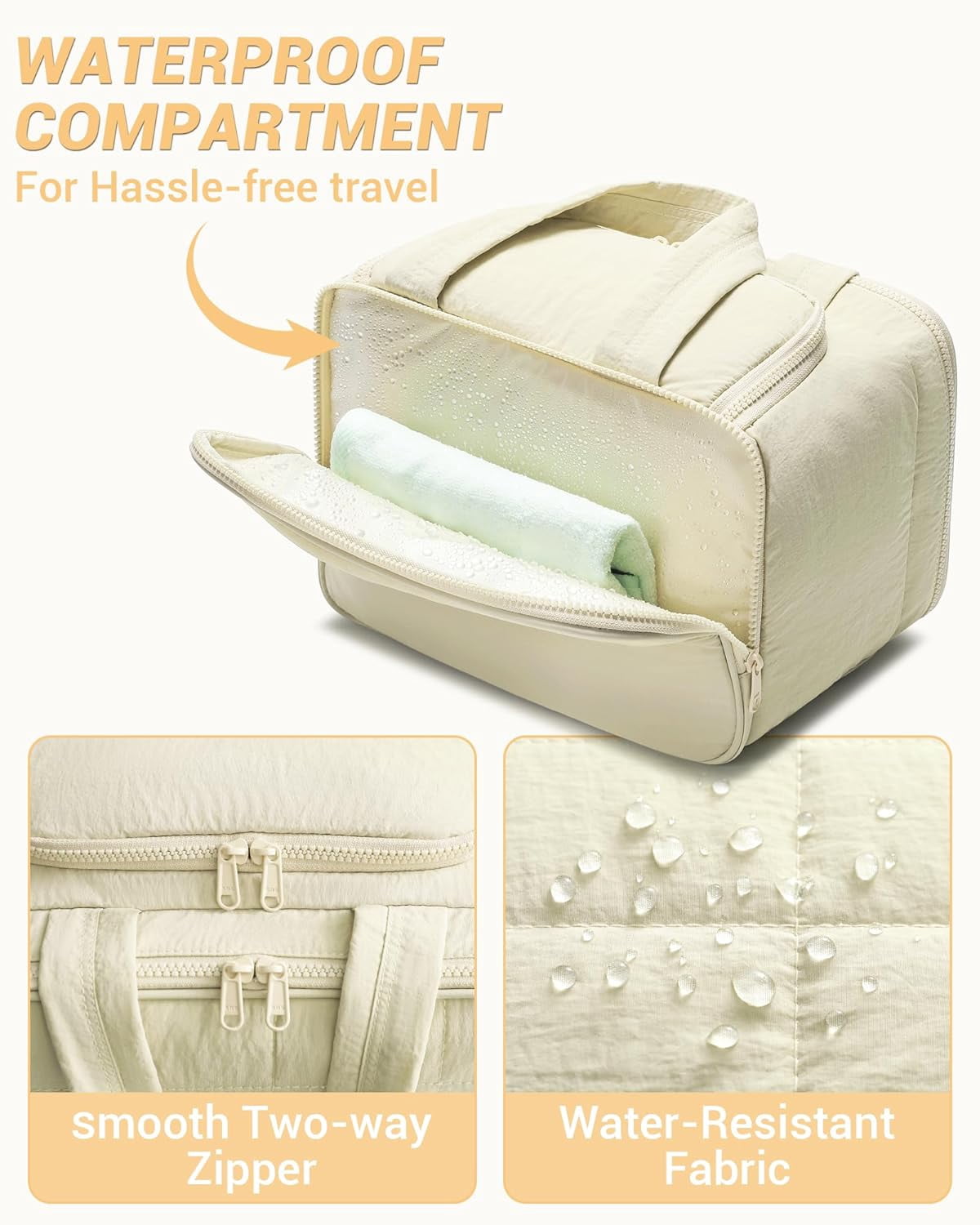 Travel Toiletry Bag, Puffy Wide-open Quilted Makeup Bag for Women,Lightweight Cosmetic Travel Bag Organizer with Handle for Traveling, Accessories, Essentials Toiletries Beige