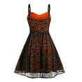 thumbnail image 2 of DYMADE Womens Strappy Sleeve Halloween Skulls Print Lace Swing Dress, 2 of 3