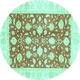 thumbnail image 1 of Ahgly Company Machine Washable Indoor Round Oriental Turquoise Blue Traditional Area Rugs, 8' Round, 1 of 4
