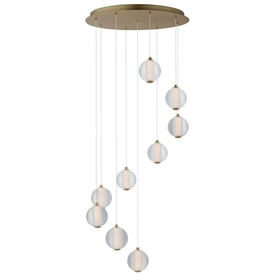 E24646-144GLD-ET2 Lighting-Rhythm - 45W 9 LED Pendant-5 Inches Tall and 21.75 Inches Wide-Gold Finish-Clear Ribbed Glass Color