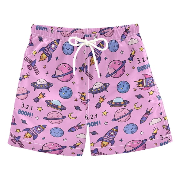joogoo Boy Swim Trunks Space Rocket Planets Bathing Beach Board Shorts M