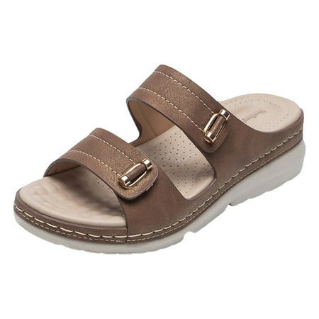 

PEASKJP Sandals for Women Women s Flat Sandals Strappy Studded Sandals Gladiator Sandals with Ankle Strap (Brown 8.5)