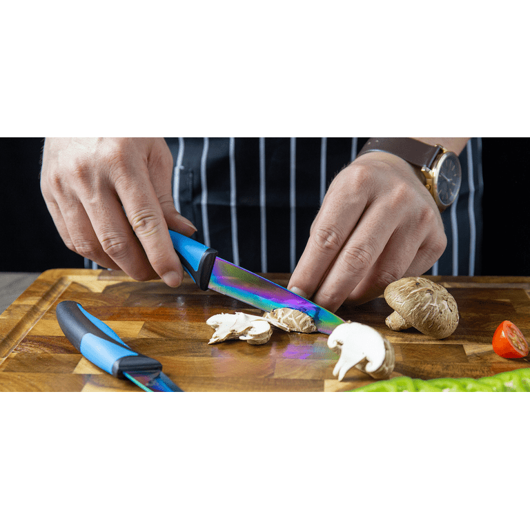 SiliSlick Kitchen Knife Set Professional, Titanium Coated Stainless Steel  Blades, Dishwasher Safe, Safety Sheaths, 5 Knives 