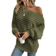 thumbnail image 3 of Womens Fall Sweaters Off the Shoulder Batwing Sleeve Textured Knit Tops Oversized One Shoulder Sweater Army Green M, 3 of 9