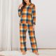 thumbnail image 2 of Balery Warm Orange Plaid Conjunto de Pijama con Estampado para Mujer, Conjunto de Dos Piezas con Manga Larga, Ropa de Dormir Suave con Bolsillos, Pijamas Cómodos-Small, 2 of 7