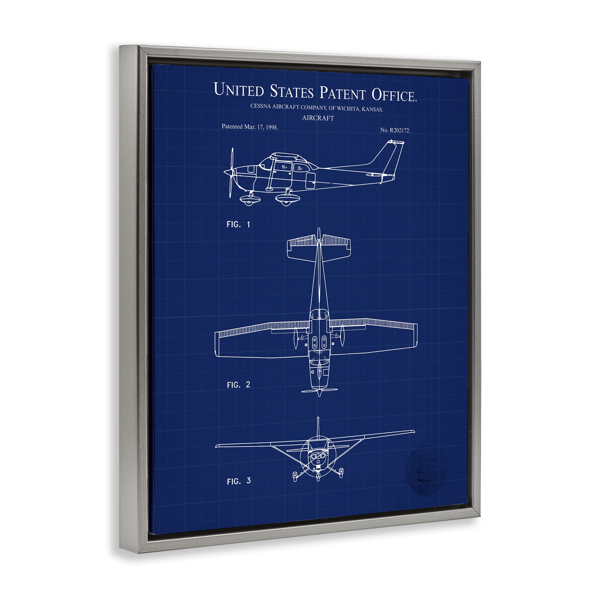 Stupell Industries Aircraft Patent Blueprint Transportation Painting Gray Floater Framed Art Print Wall Art, 17 x 21