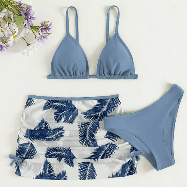 Kids Child Girls 3 Piece Swimsuits Bathing Suit Soild Bikini Tops Underpants Print Skirt Swimwear Set Girl Bikini Swim Suit Straps Beating Suits for Girls 5t 6t Bathing Suit Girl Swim Suit12
