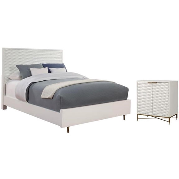 Home Square 2-Piece Set with Full Panel Bed & Bar Cabinet in White