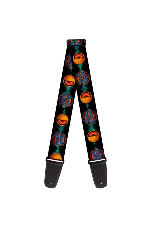 Looney Tunes Guitar Strap, Space Jam 2 Tune Squad Logos Black Blues Orange, 2 Inches Wide