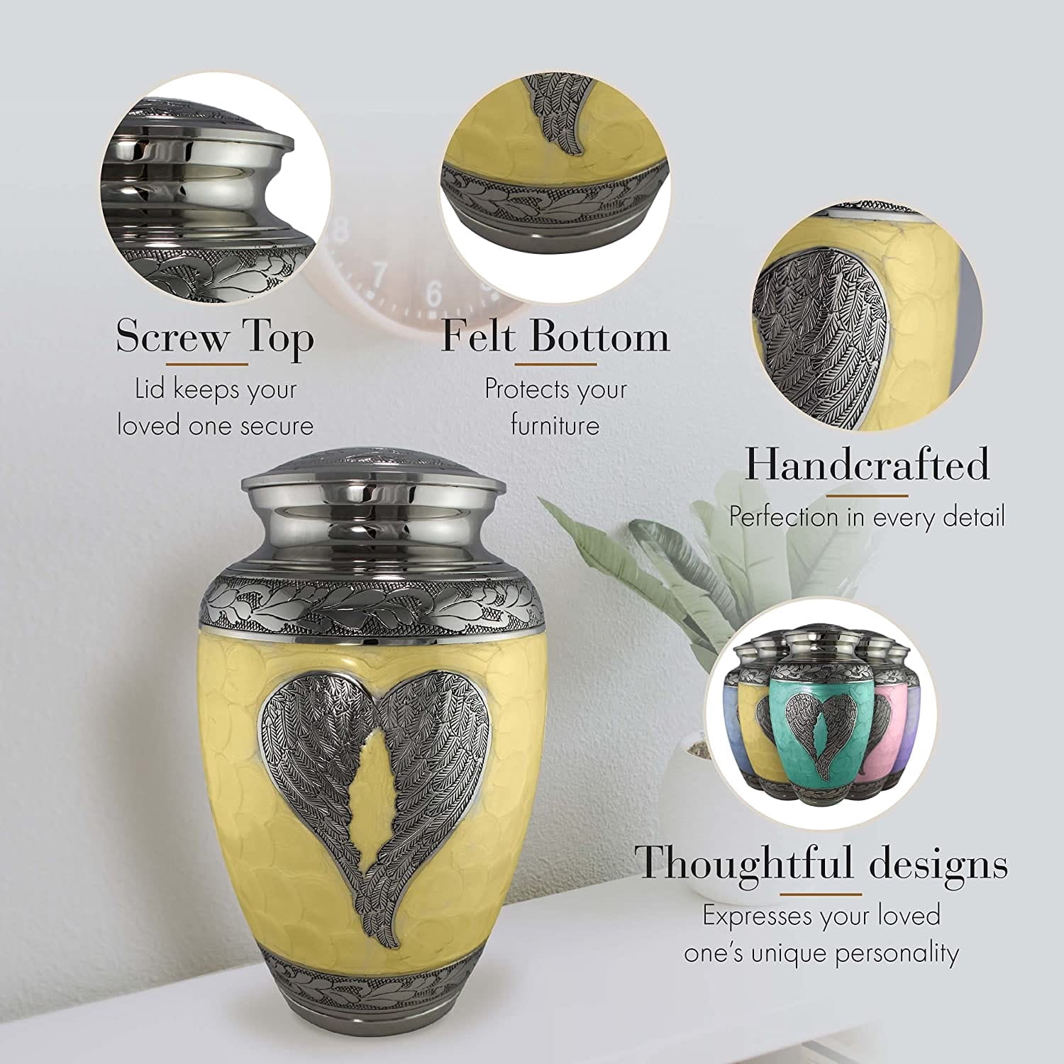Yellow Loving Angel Urns for Cremation Ashes Large Urn XL or Small Keepsake Urns for Adult Cremation Ashes & Urns for Human Ashes for Home or Burial Cremation Urns