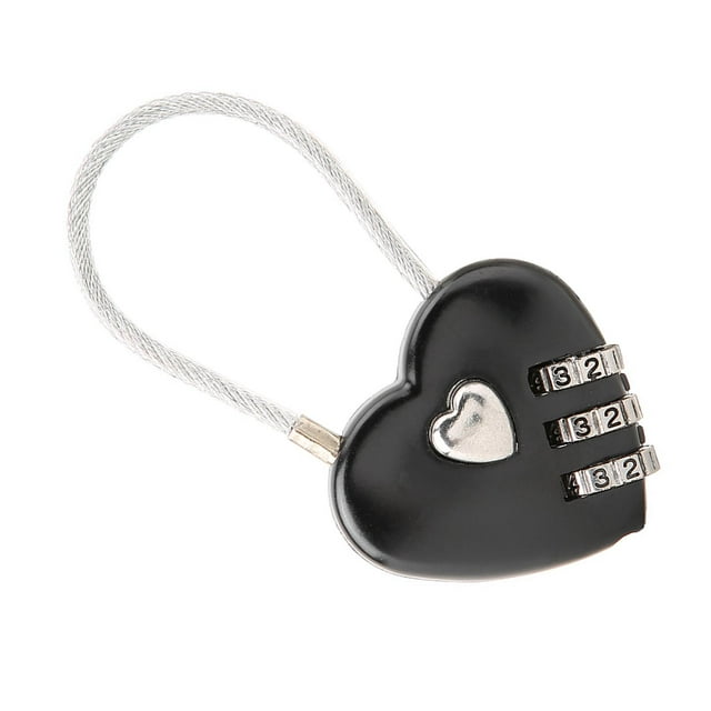 Candado de Combinación de Aleació de Zinc con forma de Corazón, Candado de Seguridad para Viaje, Para Equabaje, Mochila, Casillero de Gimnasio, color negro