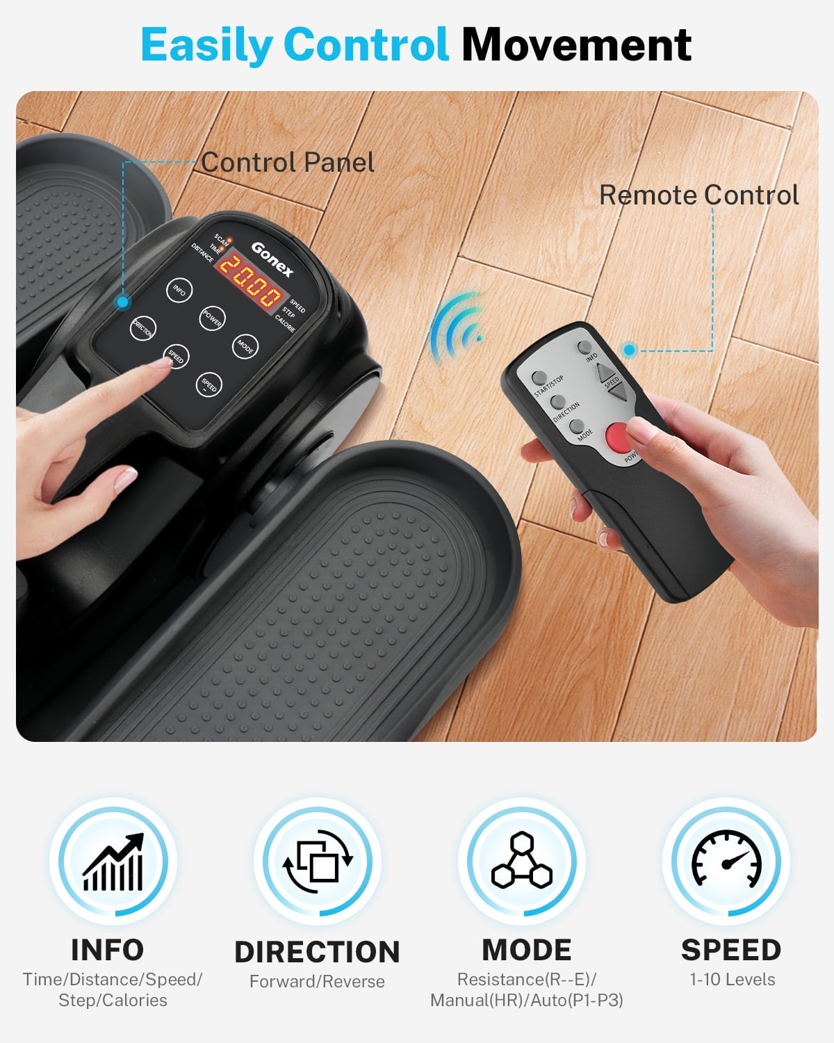 Gonex Under Desk Elliptical Machine for Seniors, Electric Pedal Exerciser with 10 Resistance Levels, Remote Control, Fully Assembled