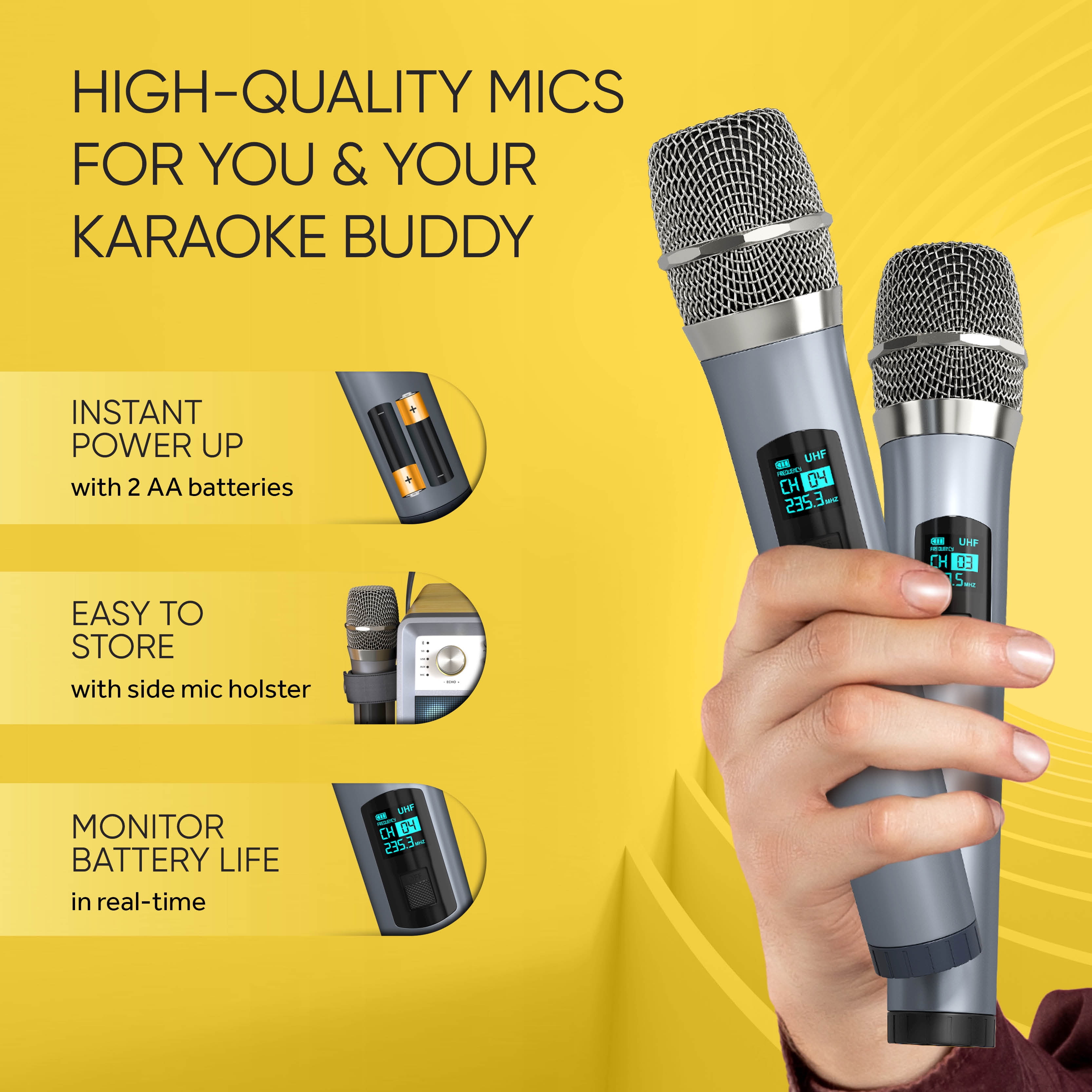 MASINGO Karaoke Machine for Adults and Kids with 2 Wireless Microphones, Portable Singing PA Speaker System Set with Disco Ball Party Lights & TV Cable, Ostinato M7