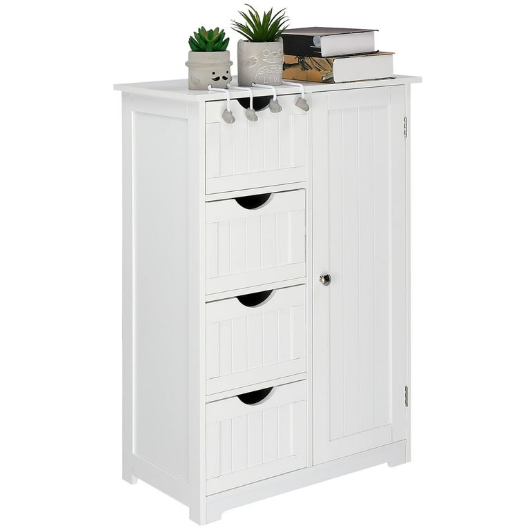 Ivinta Small Bathroom Storage Cabinets Free Standing with 4 Drawers, Wood White Bathroom Corner Closet Cupboard Organizer, for Better Homes and Garden