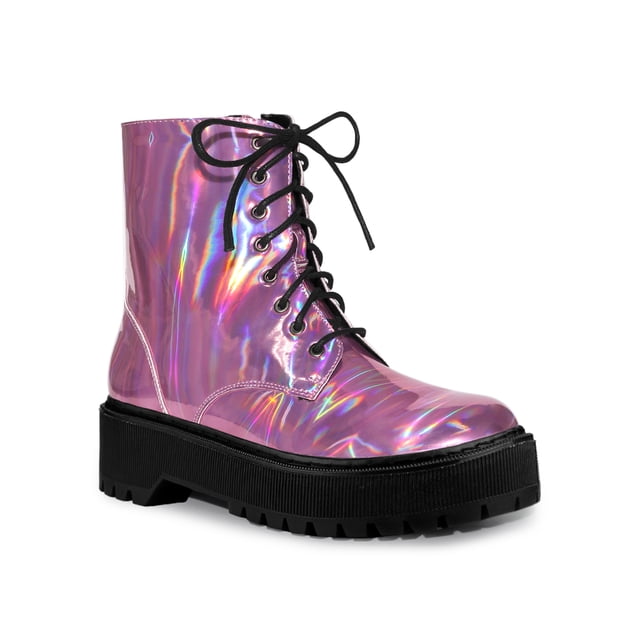 Unique Bargains Women's Round Toe Platform Lace Up Combat Ankle Boots