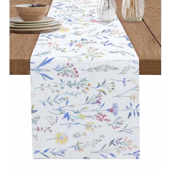 Ldtrchee Botanical Flower Table Runner 48 Inches, Blue Vintage Floral Fall Spring Leaves Bed Runner Dresser Scarves Tabletop for Indoor Outdoor Parties/Ceremony/Banquet, 13" x 48"
